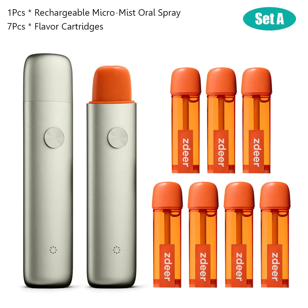 1Set Electric Cool Breath Spray,Probiotic Mouth Spray for Fresh Breath & Dry Mouth, 7 Flavor Cartridges for Travel Dating Office
